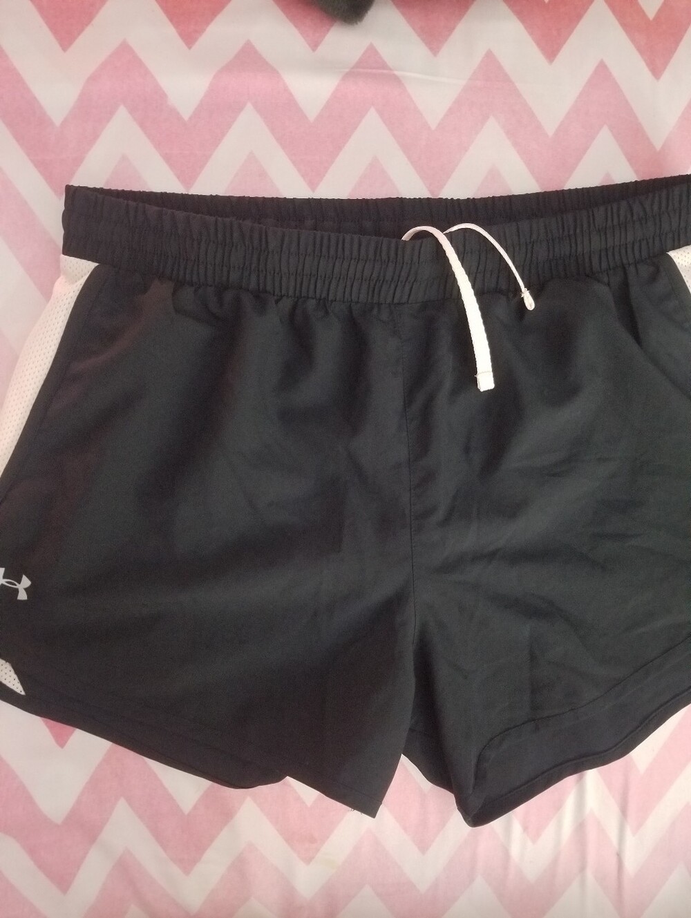 Under Armour Black Women's Athletic Shorts with pale pink  Side Panels